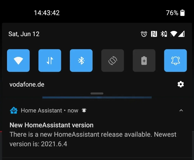HomeAssistant version notification on Android